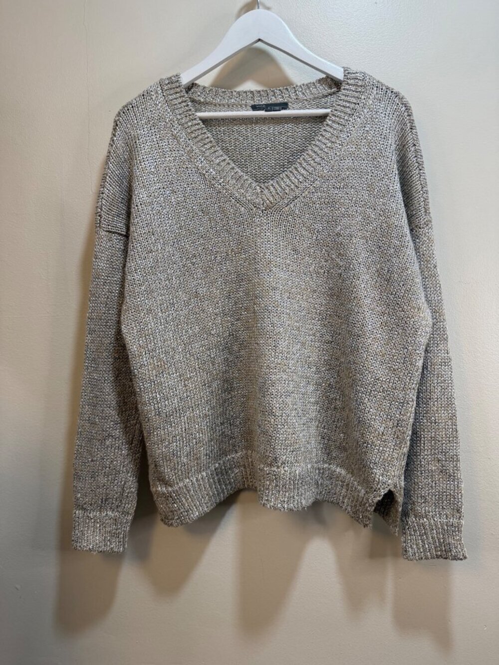 Vince Metallic Chunky Knit Lagenlook Cottagecore Soft Girl V-Neck Muted Sweater
